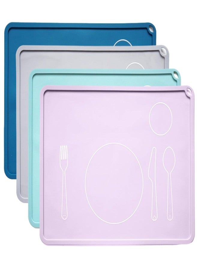 SeewtLice 4 Pcs Toddler Placemats: Non-Slip Silicone Baby Placemat for Dining Table, 16x12 Inch Reusable Food Mat for Kids Learning, Eating & Travel (Soft Colors) - Image 1